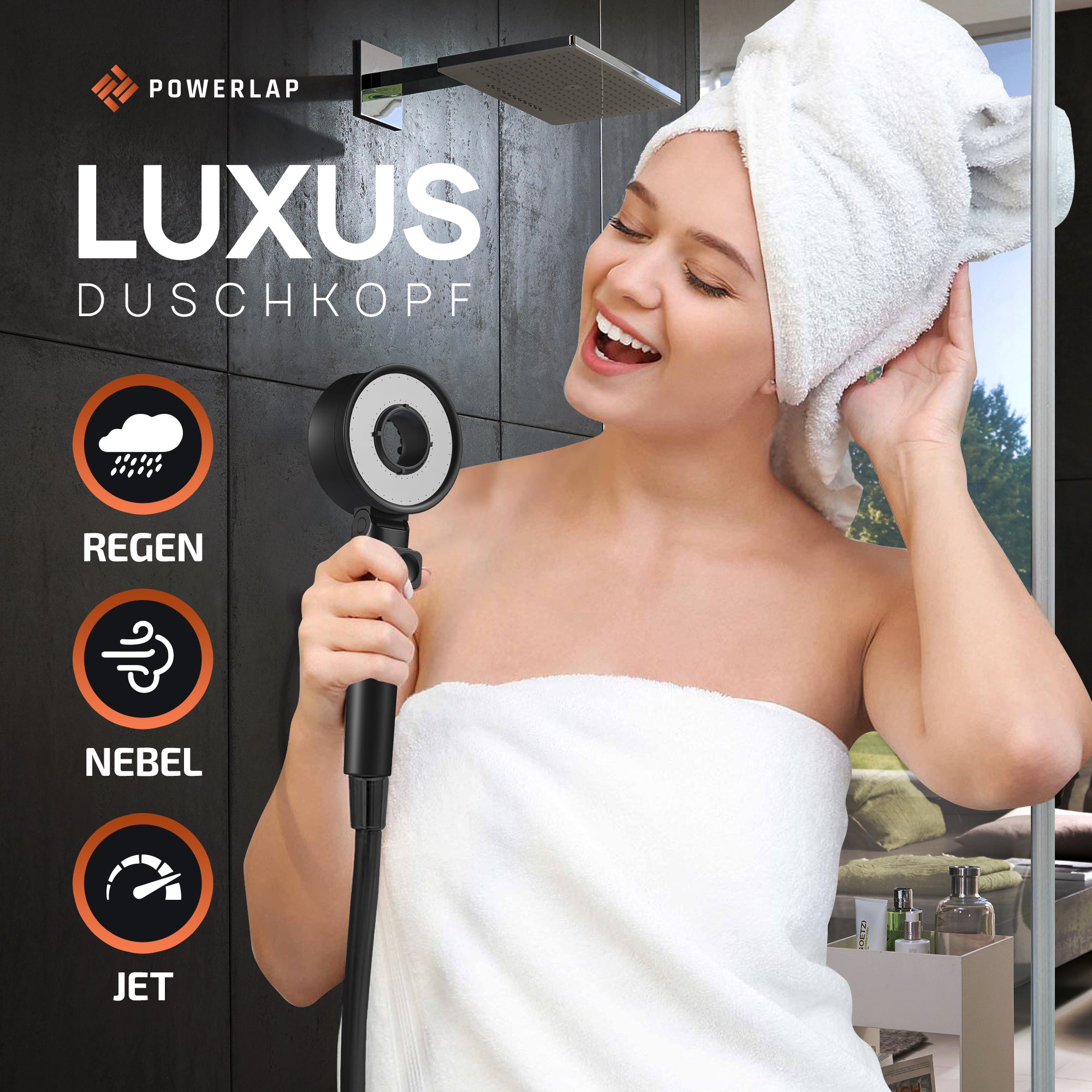 POWERLAP® Duschkopf (Matt- Schwarz)